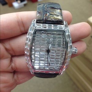 Baguette white gold watch